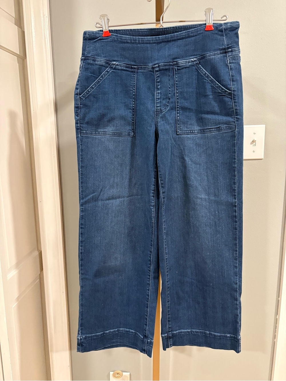 Belle by Kim Gravel Size 8 Pull On Crop Wide Leg Jeans Dark Wash
